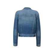 Guess women blue cotton blazer ivy jacket medium wash denim with classic stitching and buttoned cuffs