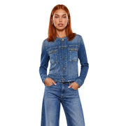 Guess women blue cotton blazer ivy jacket featuring button closures and two front pockets in denim fabric