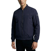 Navy blue Guess women polyester bomber jacket with subtle embroidered branding and zip pockets in sleek modern design