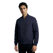 Navy blue Guess women polyester bomber jacket with subtle embroidered branding and zip pockets in a sleek design
