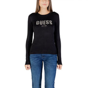 Chemise noire à manches longues guess Pull en maille avec logo strass bleu, est 1981, en tissu mélangé viscose