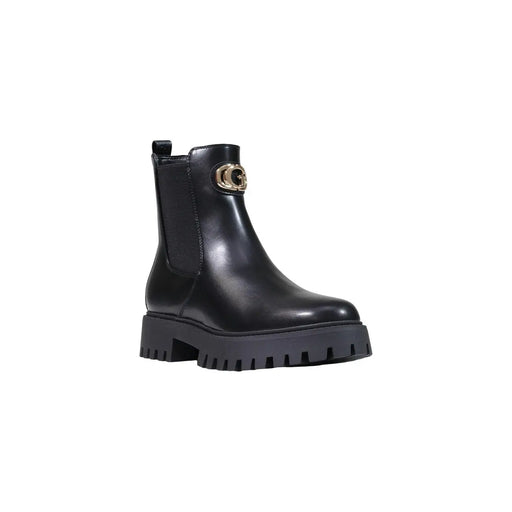 Guess Bottine Chelsea pour femme en cuir polyuréthane noir avec boucle à logo G doré et semelle épaisse texturée