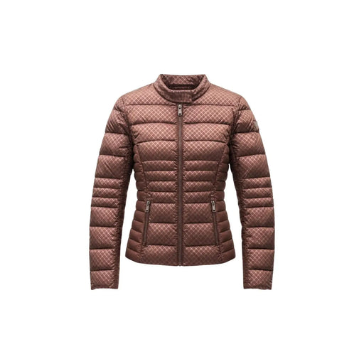 Guess Veste pour femme en polyester marron à motif géométrique, ornée d'un motif losange matelassé et dotée de deux poches avant zippées.