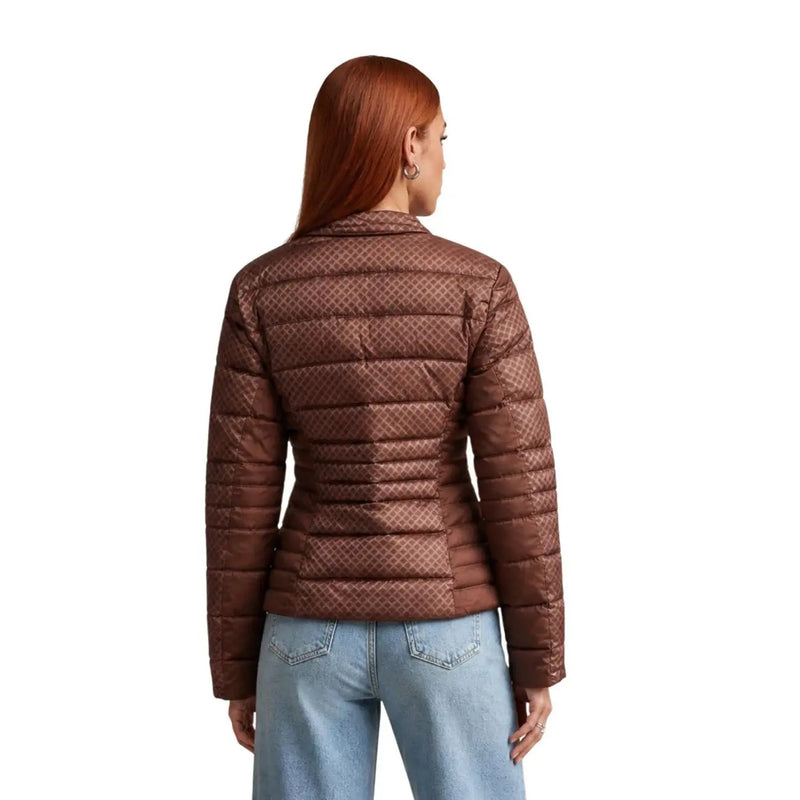 Guess Doudoune matelassée marron en polyester pour femme, ornée d'un discret motif géométrique en losanges, idéale par temps froid.