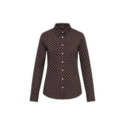 Guess women brown polyester blouse with classic long sleeve and white polka dots on a dark brown fabric