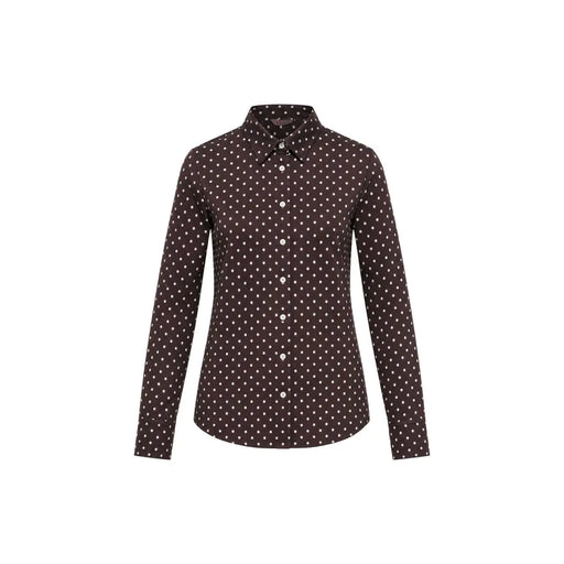 Guess Chemisier marron en polyester pour femme, à manches longues classiques et à pois blancs sur un tissu marron foncé