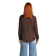 Guess women brown polyester blouse with white polka dots and classic long sleeves for formal wear