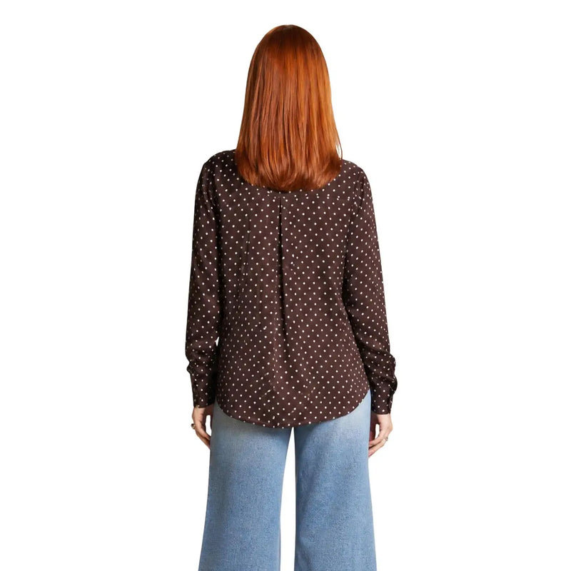 Guess women brown polyester blouse with white polka dots and classic long sleeves for formal wear