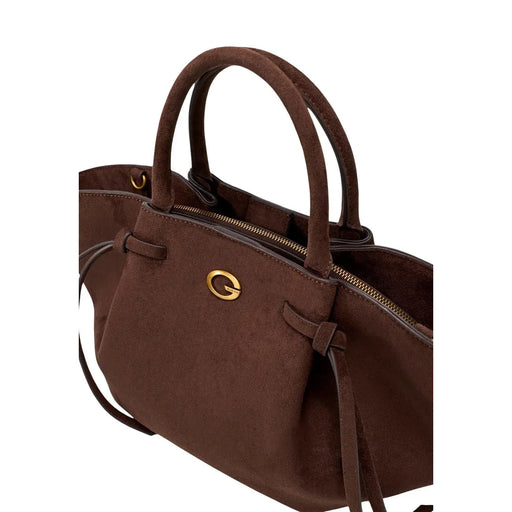 Guess Sacoche pour femme en polyester marron avec fermoir logo doré effet daim et anses assorties