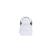 White Guess women sneaker with black patterned accents on sides and heel made of polyurethane lace up design