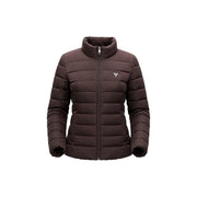 Guess Veste à col roulé matelassée marron pour femme, en polyester, avec col montant et logo triangulaire sur la poitrine gauche.