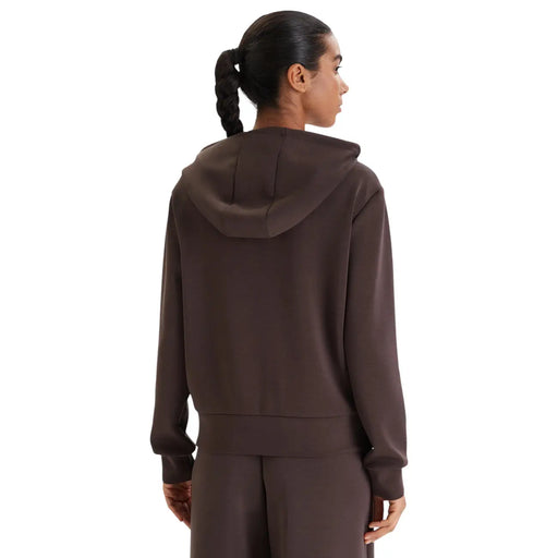 Guess Sweat-shirt zippé marron pour femme en mélange modal, doté d'une capuche élégante, d'une coupe décontractée et de poignets côtelés.