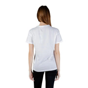 White Guess women cotton t shirt with round neck short sleeves and a single pocket featuring a minimalist design