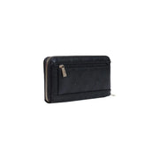 Guess Portefeuille Diana pour femme, grand format, en polyuréthane noir zippé, orné d'un monogramme en relief et d'une fermeture éclair argentée.