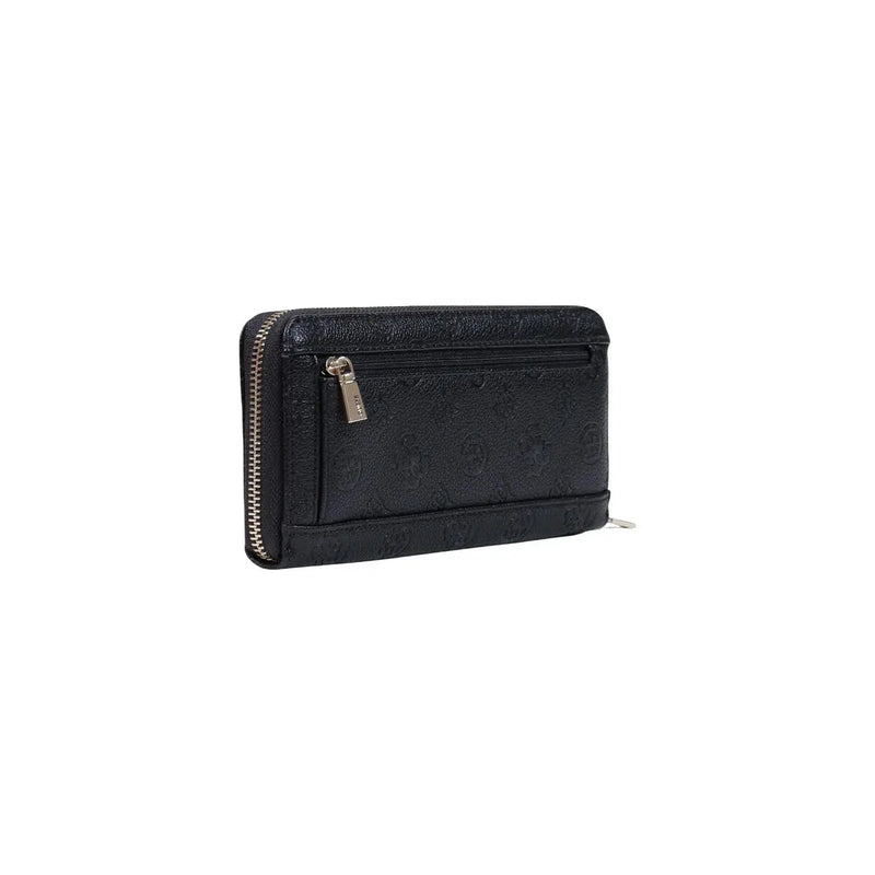 Guess Portefeuille Diana pour femme, grand format, en polyuréthane noir zippé, orné d'un monogramme en relief et d'une fermeture éclair argentée.