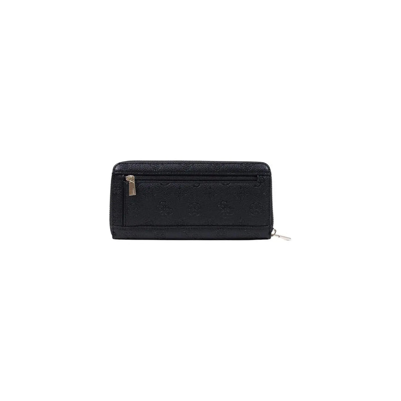 Guess Portefeuille Diana pour femme, grand format, en polyuréthane noir avec fermeture éclair, motif texturé en relief et tirettes métalliques.