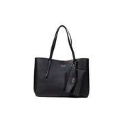 Black pebbled leather Guess tote bag with matching keychain for women fall winter collection