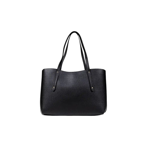 Guess women fall winter black pebbled leather tote bag with structured shape and dual top handles