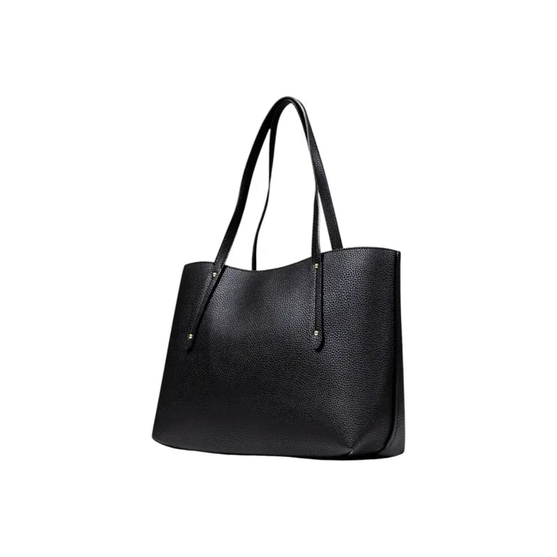 Guess women fall winter black tote bag with textured polyurethane material and sturdy minimalist handles
