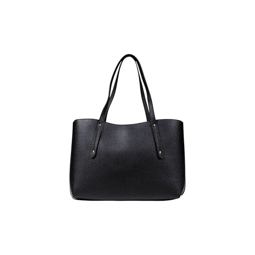 Guess women fall winter black pebbled leather tote bag with structured shape and dual top handles