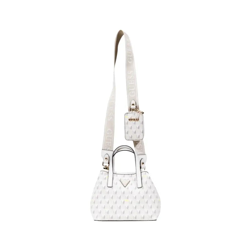 White Guess logo-print satchel bag with detachable strap and small pouch for women