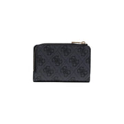 Noir Guess Portefeuille zippé Laurel pour femme, en polyuréthane gris avec motif logo répété et fermeture éclair argentée