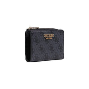 Noir Guess Porte-cartes zippé pour femme, en polyuréthane gris avec un motif discret et un logo doré