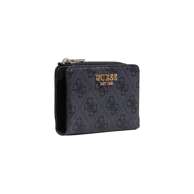 Noir Guess Porte-cartes zippé pour femme, en polyuréthane gris avec un motif discret et un logo doré