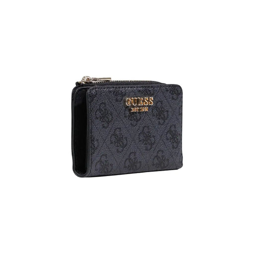Noir Guess Porte-cartes zippé pour femme, en polyuréthane gris avec un motif discret et un logo doré