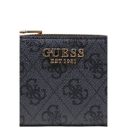 Noir guess Porte-cartes zippé pour femme, en polyuréthane gris, orné d'un logo et d'une fermeture éclair dorés.