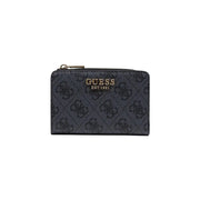 Noir guess Porte-cartes zippé pour femme, en polyuréthane gris avec motif monogramme et tirette de fermeture éclair dorée, orné de lauriers.