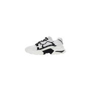 Guess women leather sneakers black and white chunky design with bold geometric pattern and repeated guess logo on the side