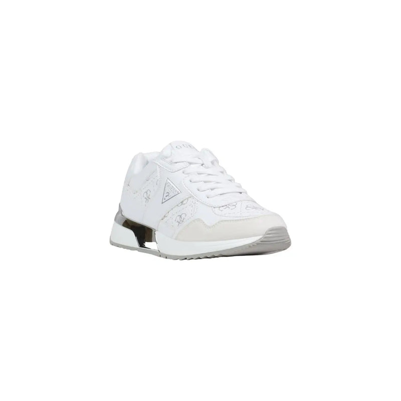Guess women leather sneakers white lace up with subtle logo detailing and metallic heel accent visible from the back side