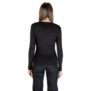 Guess women long sleeve black round neck fitted top with printed design for casual and stylish wear