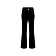 Guess Pantalon Faye pour femme, nouveau modèle en velours noir évasé avec boutons argentés sur les côtés, en coton.