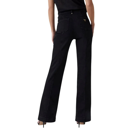 Guess Pantalon Faye pour femme, noir, en coton, coupe large et détails de coutures discrets.