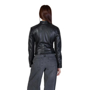 Guess women black polyurethane blazer with sleek fitted design and subtle stitching details in faux leather moto style
