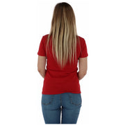Guess women red round neck short sleeve t shirt made of soft cotton fabric with a vibrant color and classic crew neck