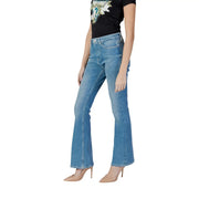 Guess Jean évasé sexy pour femme, bleu clair, mélange de coton, denim délavé moyen et coupe classique cinq poches