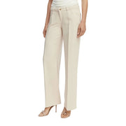 Guess Pantalon palazzo sexy pour femme en lyocell marron, jambes larges beiges, tissu lisse et coupe classique à cinq poches.