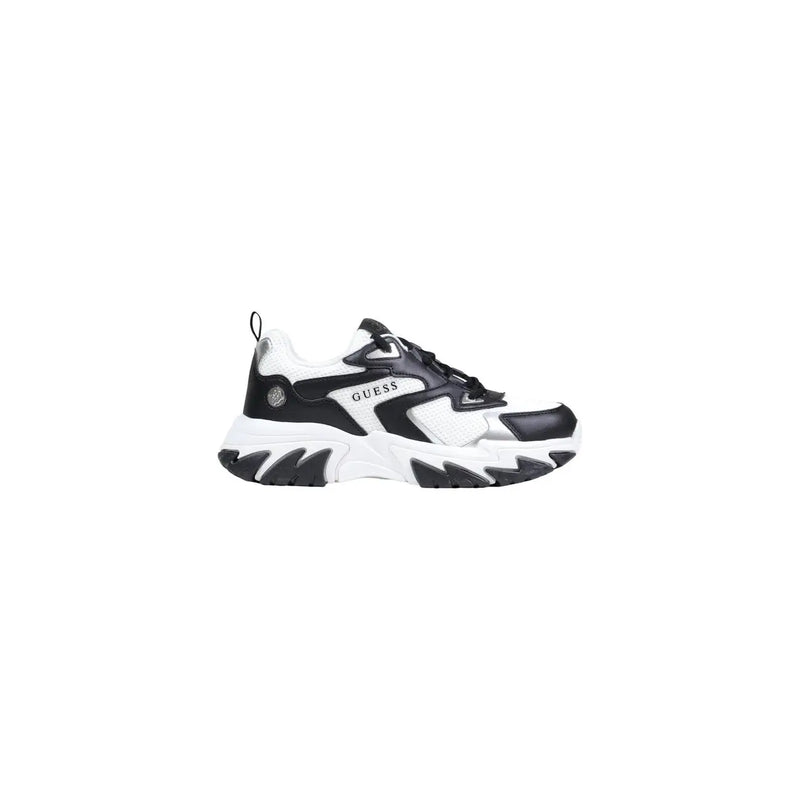 Black and white chunky Guess women sneakers with bold angular design and logo in grey polyester and polyurethane lace up