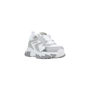 Guess women sneakers grey polyester polyurethane lace up featuring a white and silver chunky layered design with logo