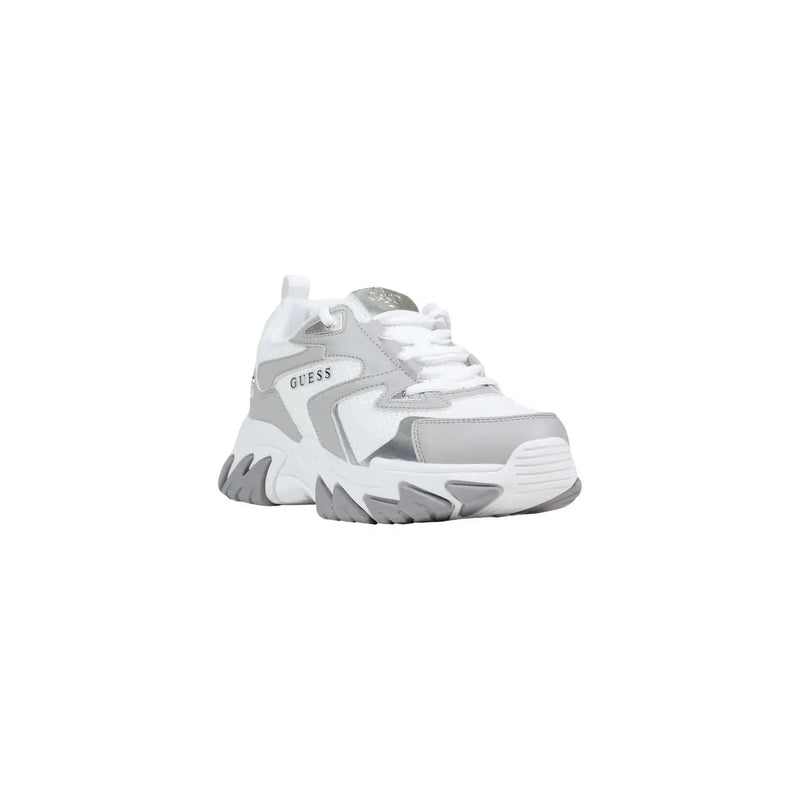 Guess women sneakers grey polyester polyurethane lace up featuring a white and silver chunky layered design with logo