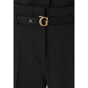 Noir guess Pantalon structuré en crêpe pour femme, ceinturé d'une ceinture noire à boucle G dorée