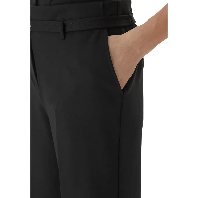 Guess Pantalon tailleur noir structuré en crêpe pour femme, à la coupe droite élégante et ceinture assortie