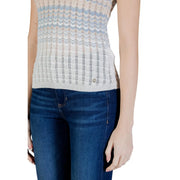 Guess débardeur en maille sans manches pour femme top en viscose texturée beige avec un dégradé bleu et crème