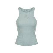 Guess femmes tank top en polyester côtelé vert menthe clair avec un logo scintillant sur la poitrine et un col rond