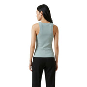 Guess femmes tank top débardeur bleu clair à col rond en polyester, coupe ajustée et texture côtelée subtile
