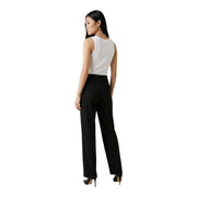 Pantalon noir taille haute à jambes larges associé à guess Débardeur blanc sans manches à col rond en coton pour femme top