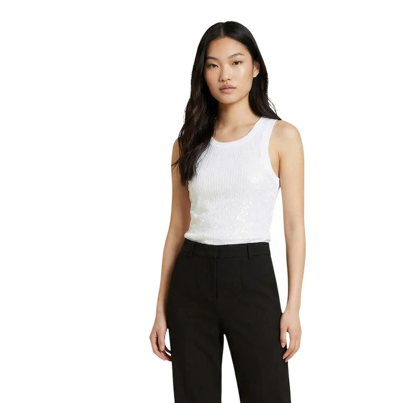 débardeur blanc à paillettes Guess femmes tank top avec un col rond en coton pour une tenue décontractée